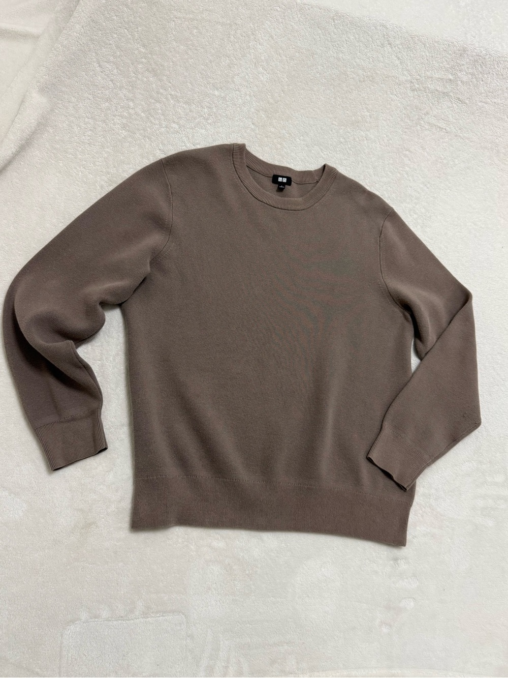 UNIQLO Washable Milano Ribbed Crew Neck Sweater - Taupe Brown - Men's Size L